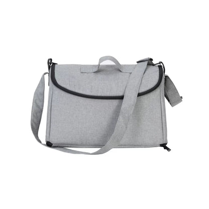 Gray shoulder bag with a strap on a white background