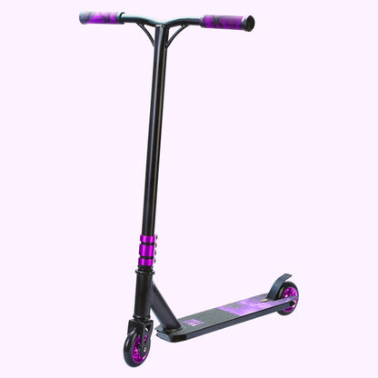 Black scooter with purple accents on a white background