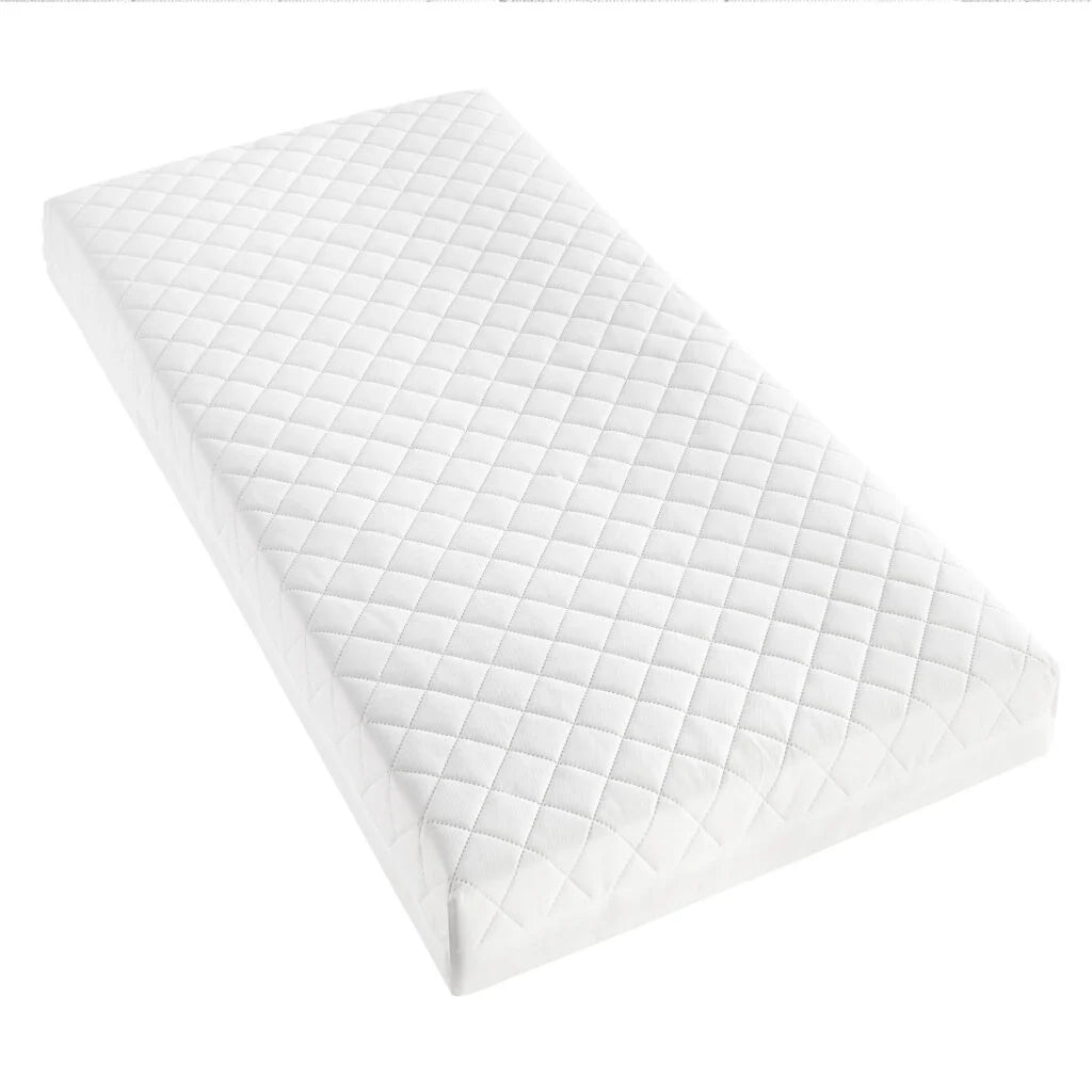 White quilted mattress cover on a white background