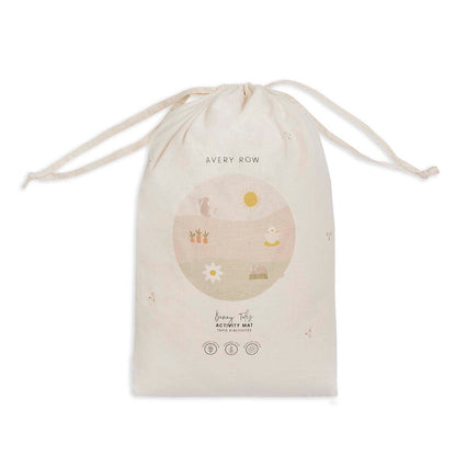 Drawstring bag with 'Avery Row' branding and product illustration on a white background