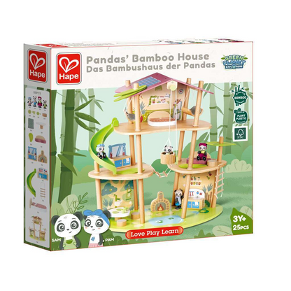 Hape Pandas' Bamboo House toy set packaging on a white background