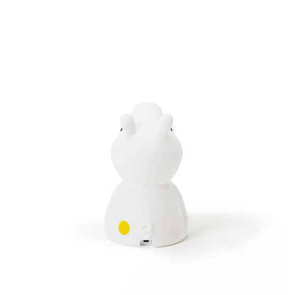 White cartoon-like character with a yellow circle on a white background
