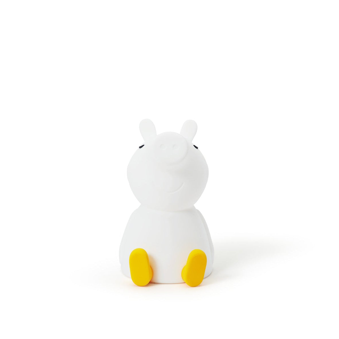 White cartoon-like creature with yellow feet on a white background