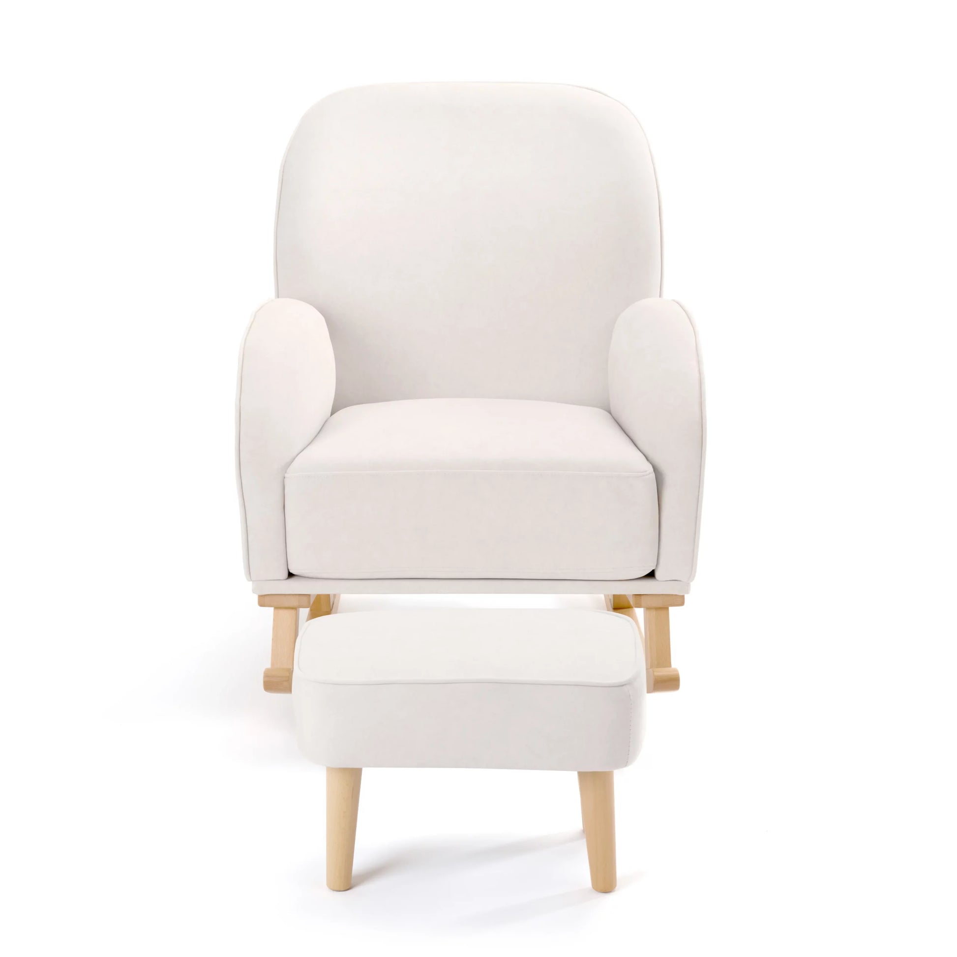 White armchair with matching ottoman on a white background