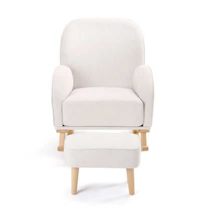 White armchair with matching ottoman on a white background