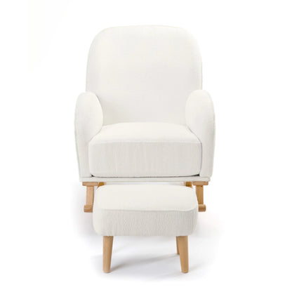 White armchair with matching ottoman on a white background