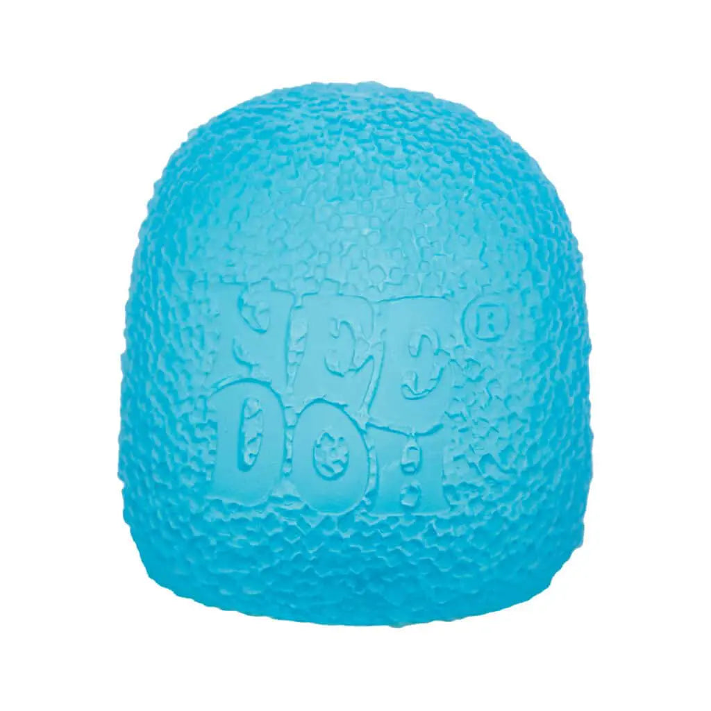 Blue textured dog toy with 'Nee Doh' branding on a white background