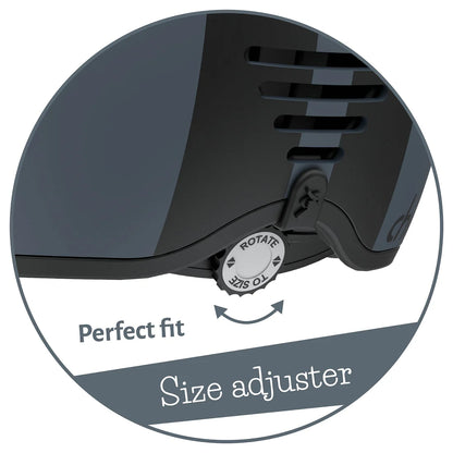 Black helmet with size adjuster on a white background