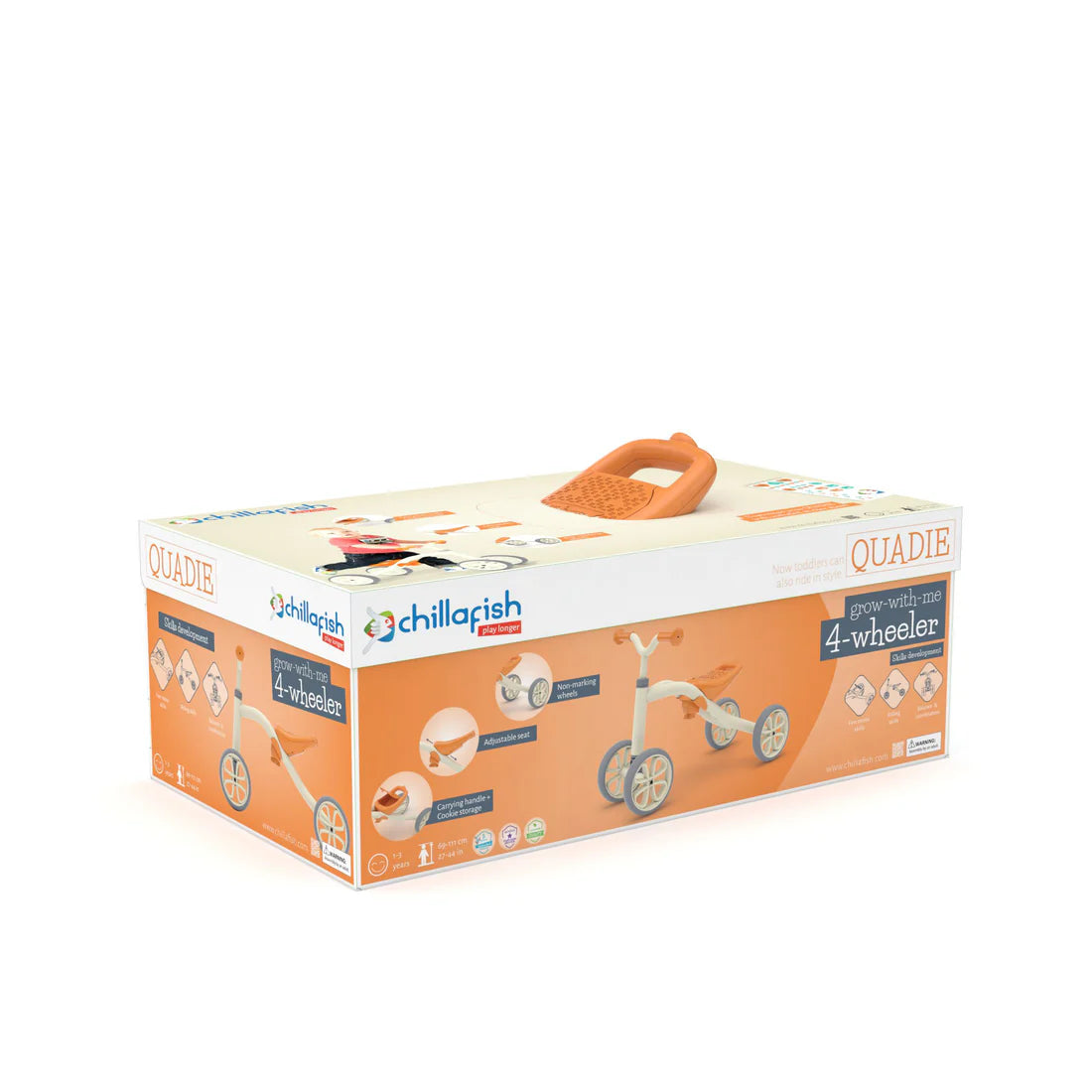 Box packaging of a Chillafish Quadie 4-wheeler toy on a white background