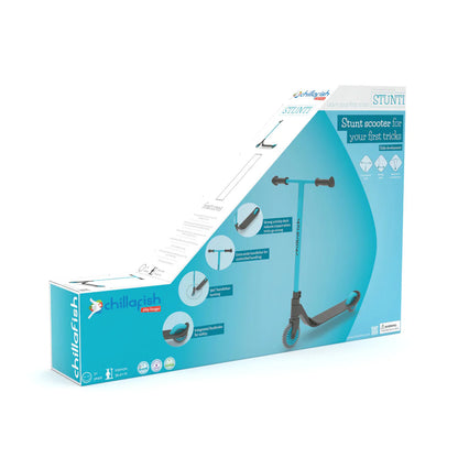 Box packaging of a stunt scooter with branding on a white background