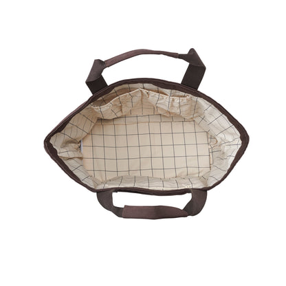 Brown bag with a checkered interior on a white background
