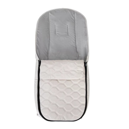 Gray and white baby footmuff on a white background