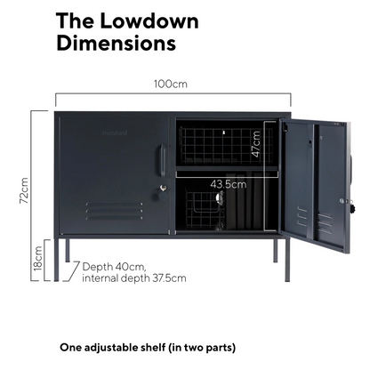 Dimensions of a locker with labeled measurements on a white background