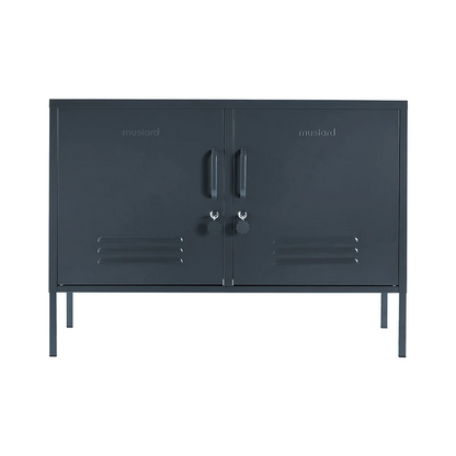 Black cabinet with 'nuud' branding on a white background