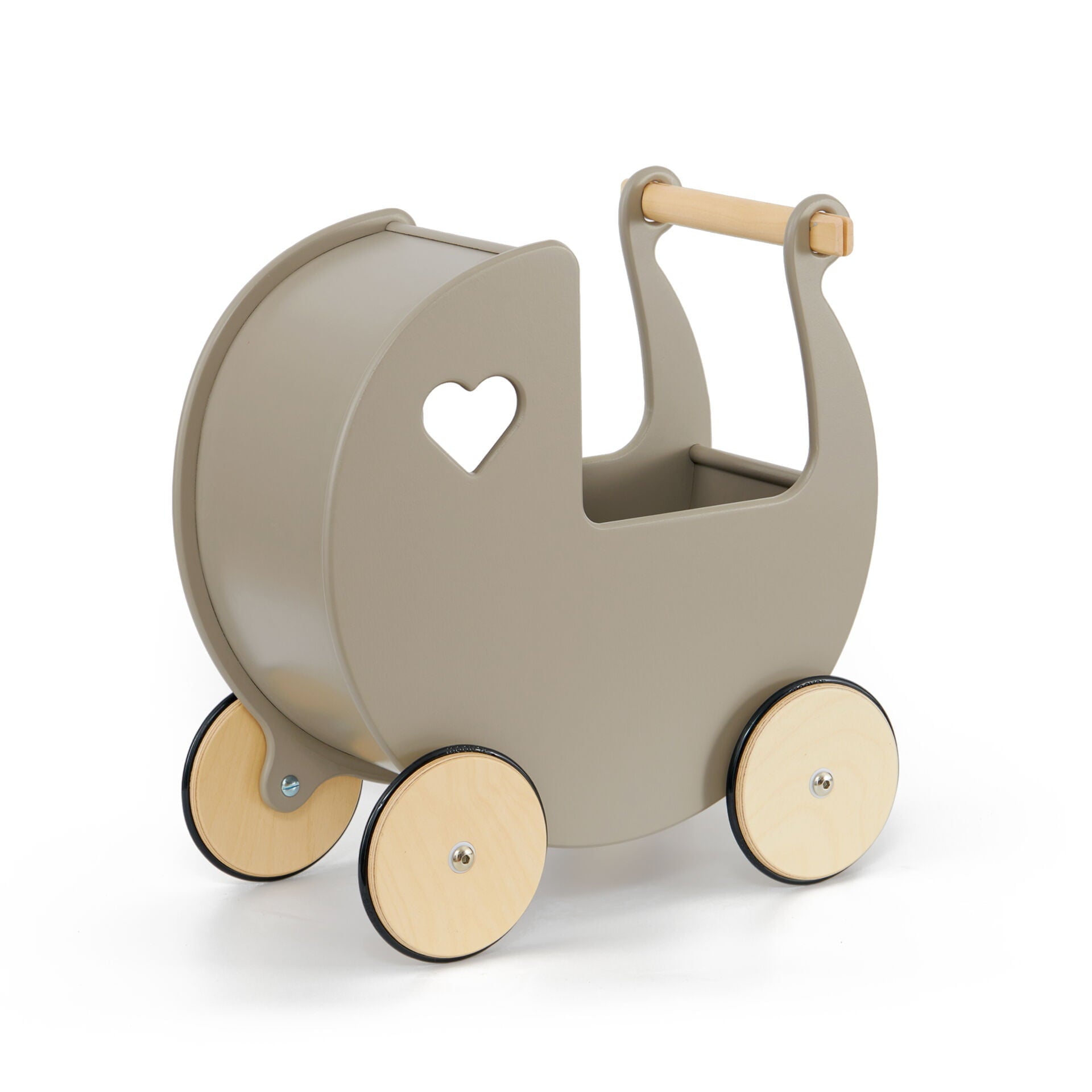 Grey wooden pram on white background