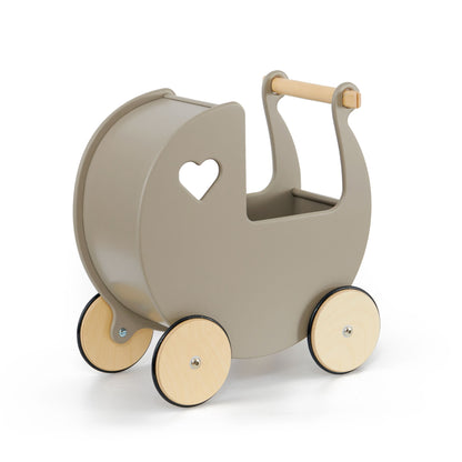 Grey wooden pram on white background