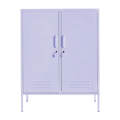 Purple locker with two doors on a white background