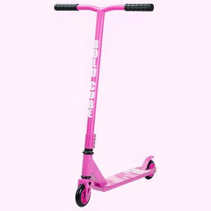 Pink scooter with 'Bullitt' branding on a white background