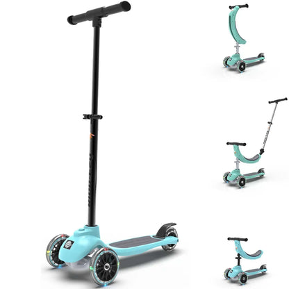 Light blue scooter with black handlebar on a white background