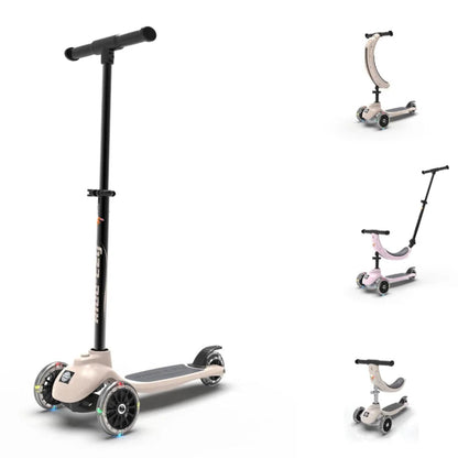 Set of scooter products with different attachments on a white background