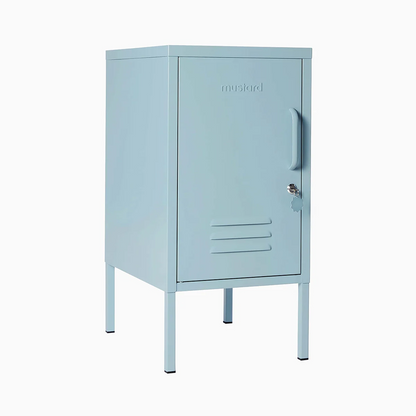 Light blue metal locker on a white background