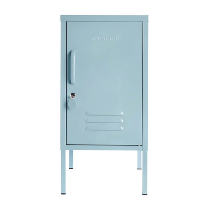 Light blue metal locker on a white background