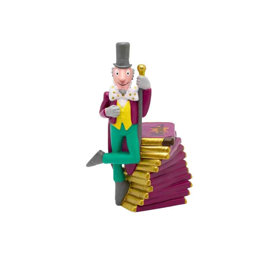 Colorful figurine of a character with a top hat and cane on a white background