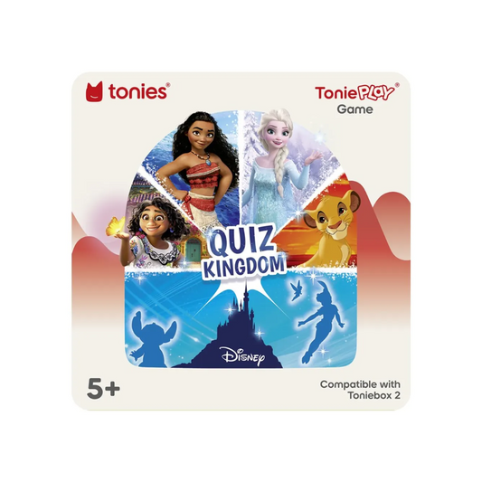 Tonie Quiz Kingdom game packaging featuring Disney characters on a white background