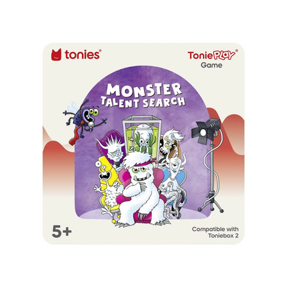 Tonie Monster Talent Search game packaging with cartoon monsters and a purple circle on a white background.