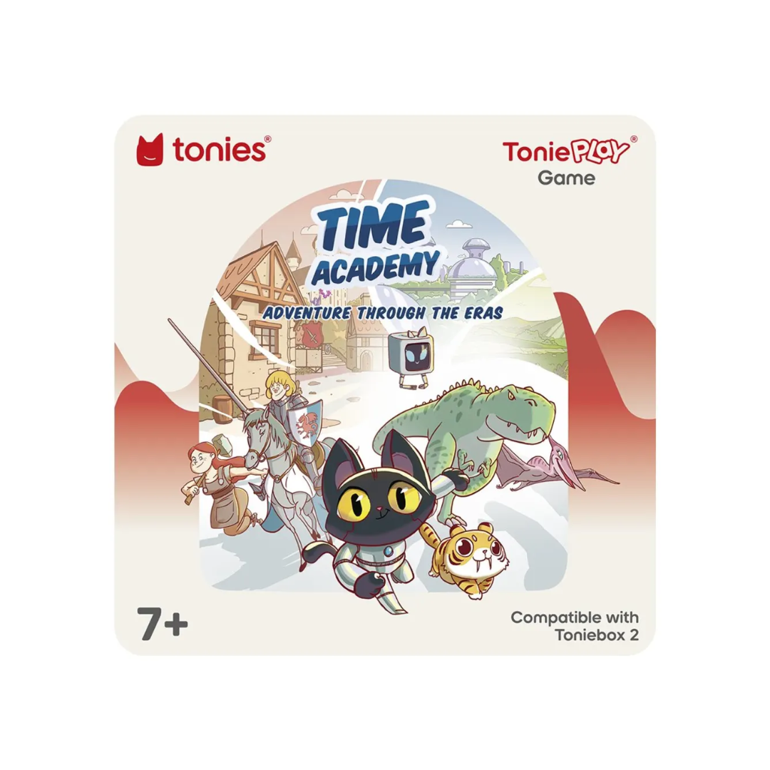 Tonies Time Academy game packaging with cartoon characters and scenic design.