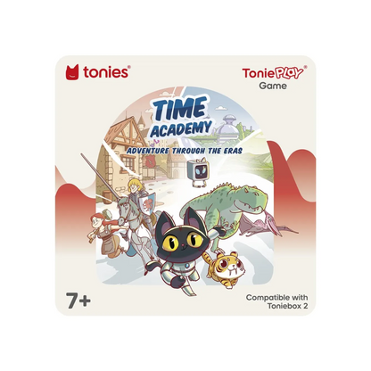 Tonies Time Academy game packaging with cartoon characters and scenic design.