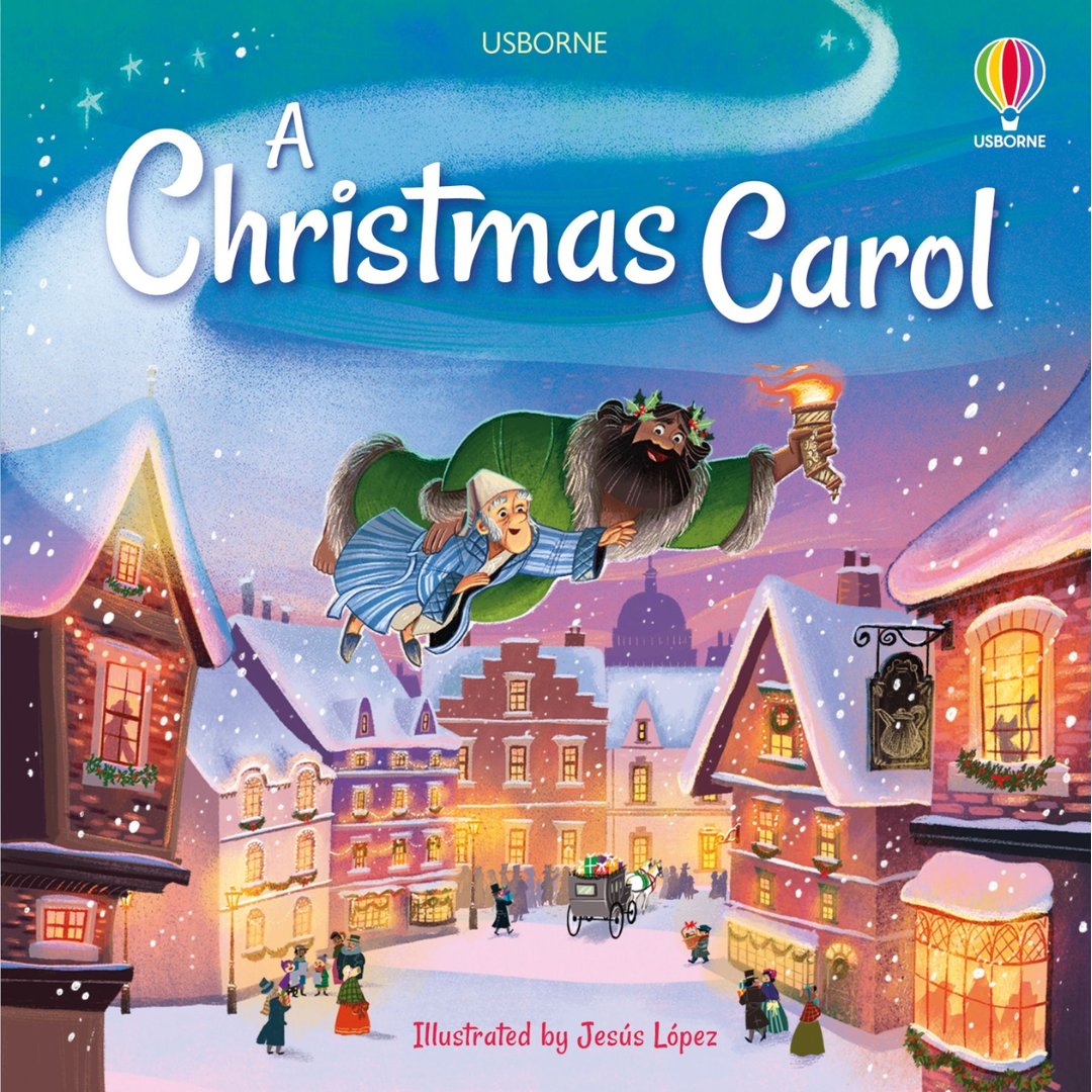 Book cover of 'A Christmas Carol' with illustrated scene and Usborne logo.