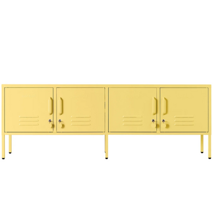 Yellow metal locker-style cabinet on a white background