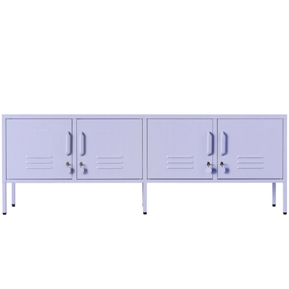 Purple locker-style cabinet on a white background
