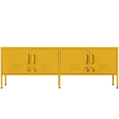 Yellow metal locker-style cabinet on a white background