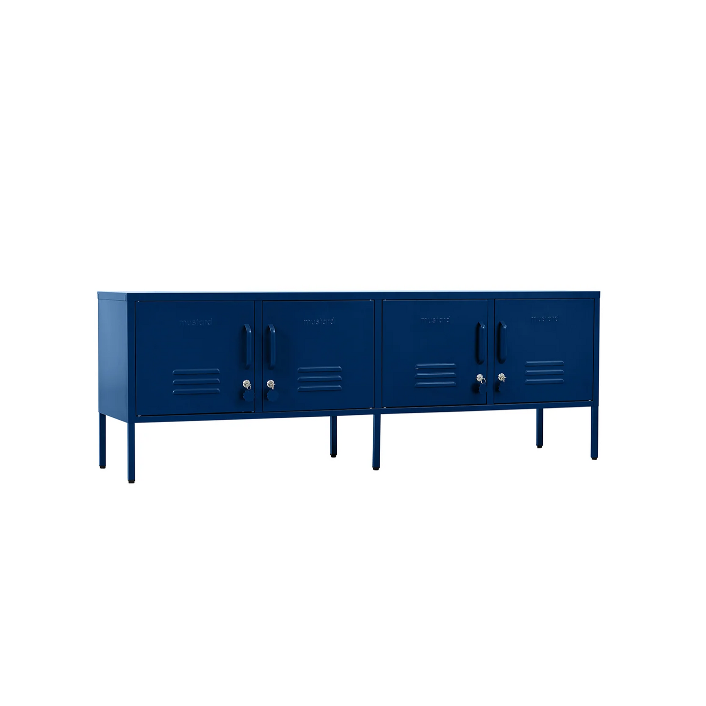 Blue locker-style cabinet on a white background