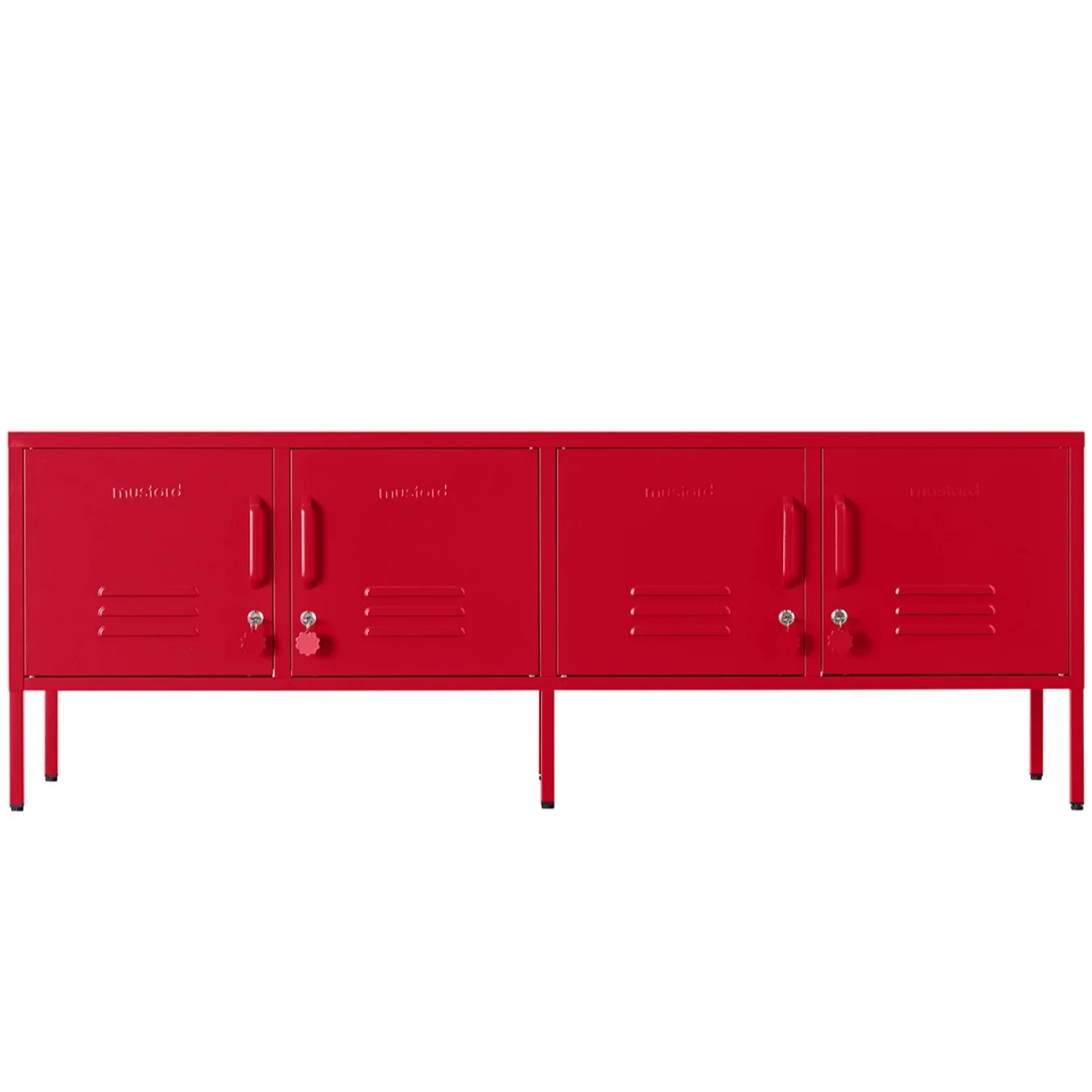Red locker-style cabinet on a white background