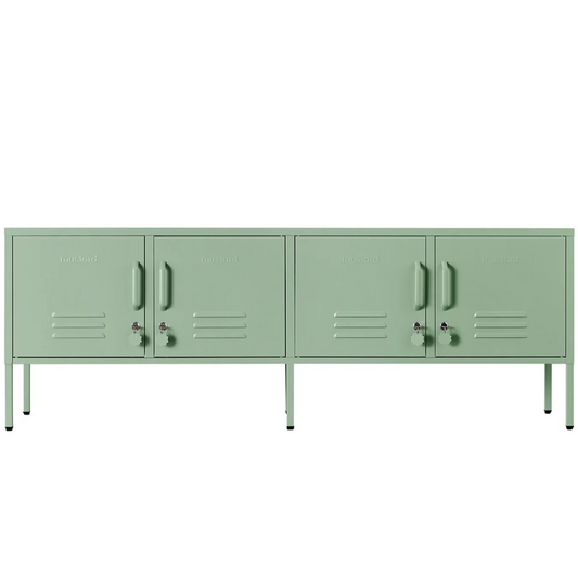 Green locker-style cabinet on a white background