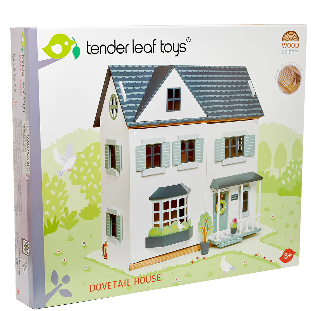 Tender Leaf Toys Dovetail House packaging with a toy house illustration on a white background.
