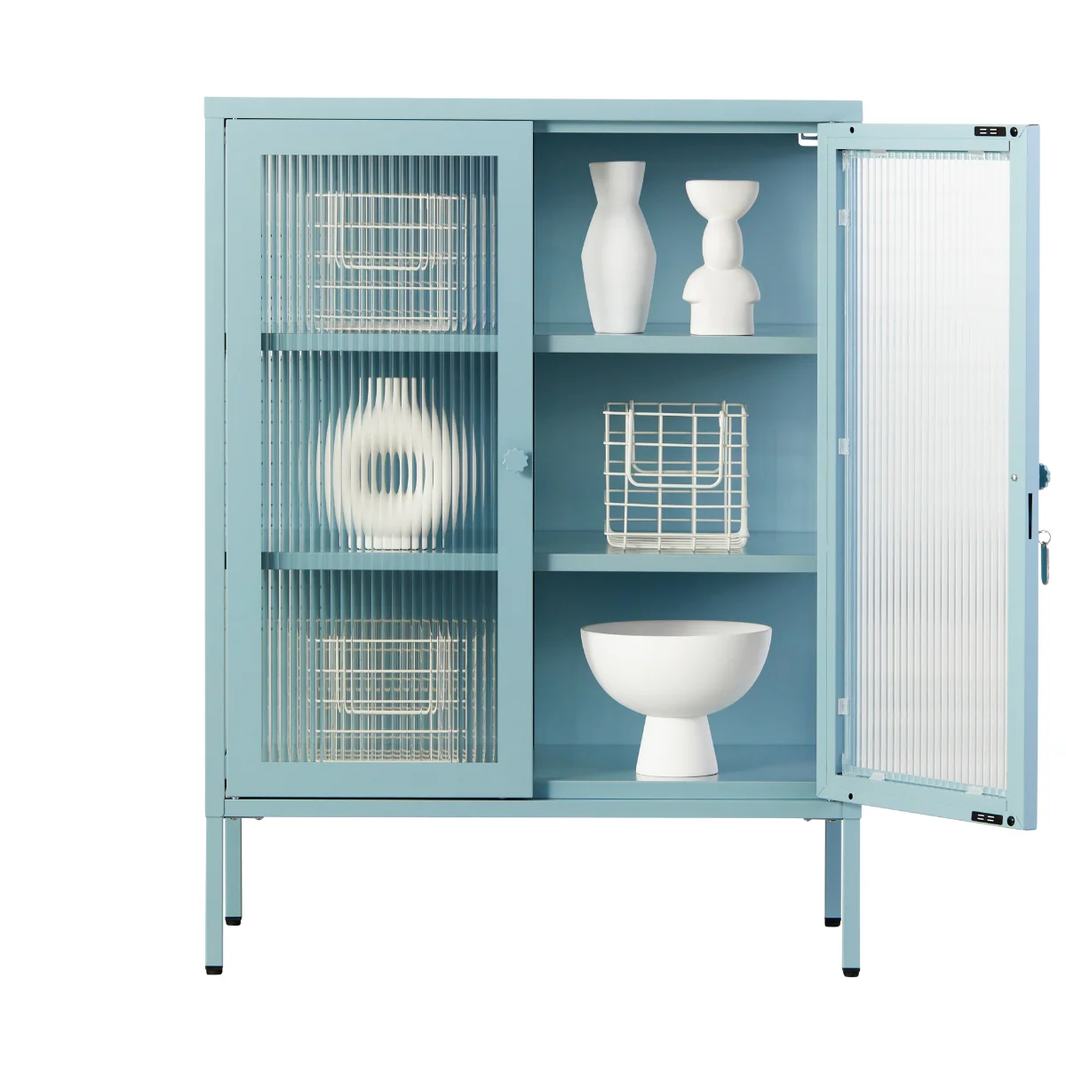 Blue ocean cabinet on a white cabinet
