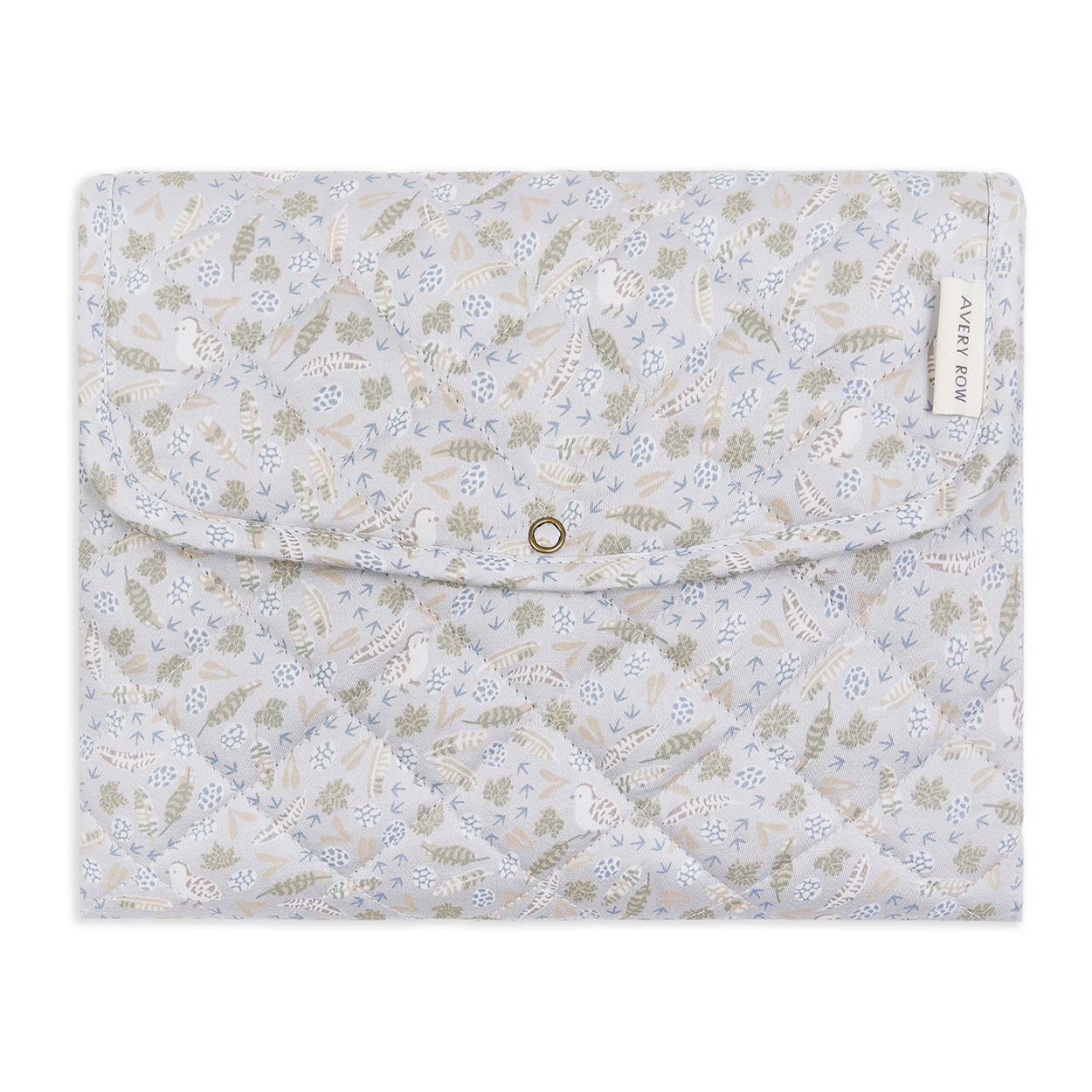 Floral patterned pouch with quilted design on a white background