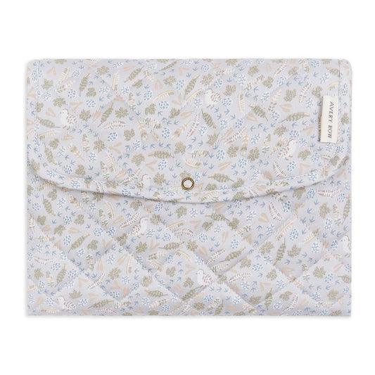 Floral patterned pouch with quilted design on a white background