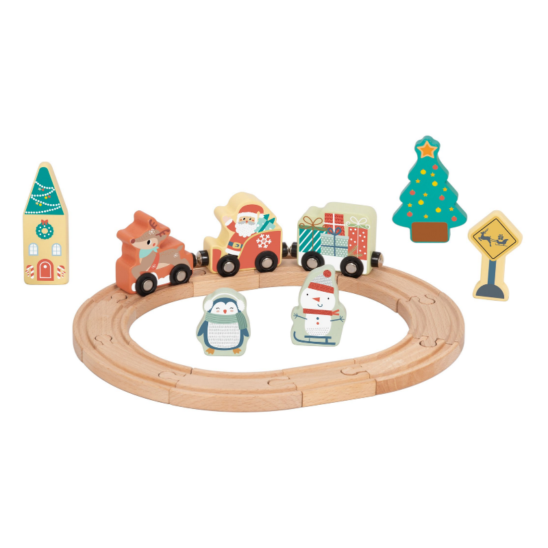 Wooden Christmas Tabletop Railroad Train Set