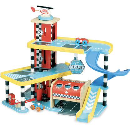 Colourful wooden children's toy garage
