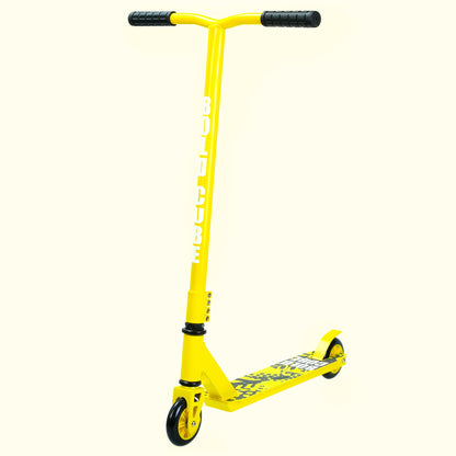 Yellow scooter with black accents on a white background