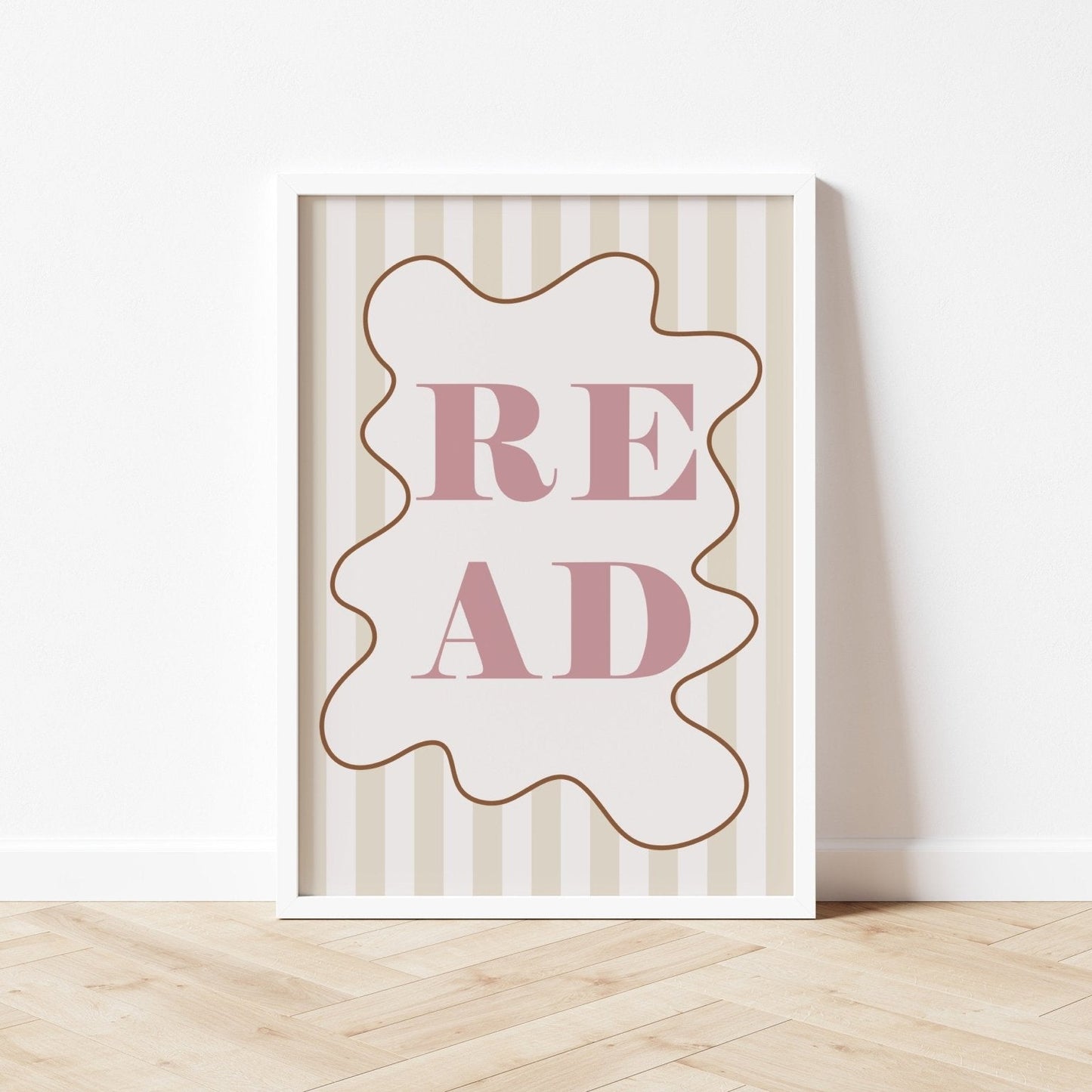 Framed poster with 'READ' text on a striped background