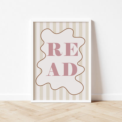 Framed poster with 'READ' text on a striped background