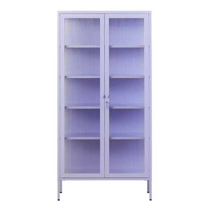 Lilac cabinet with glass panels on a white background