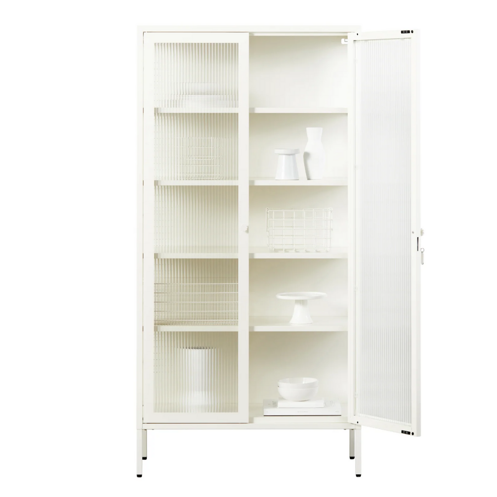 Chalk cabinet with glass panels on a white background