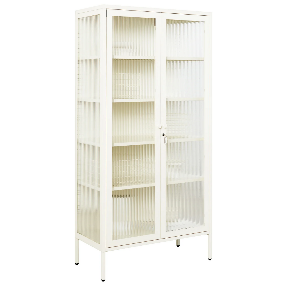 Chalk cabinet with glass panels on a white background